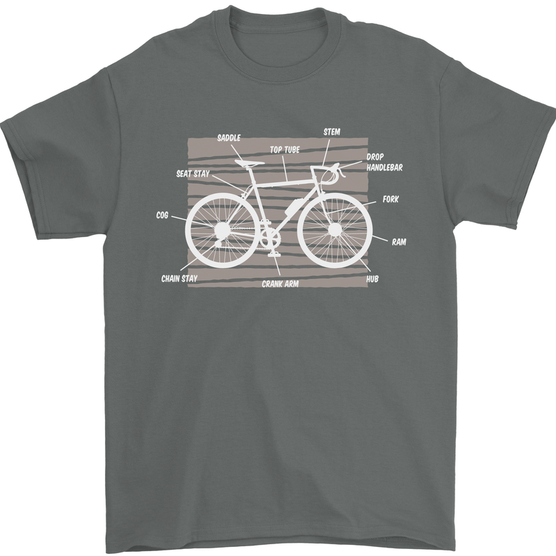 Bicycle Anatomy Funny Cyclist Cycling Funny Mens T-Shirt 100% Cotton Charcoal