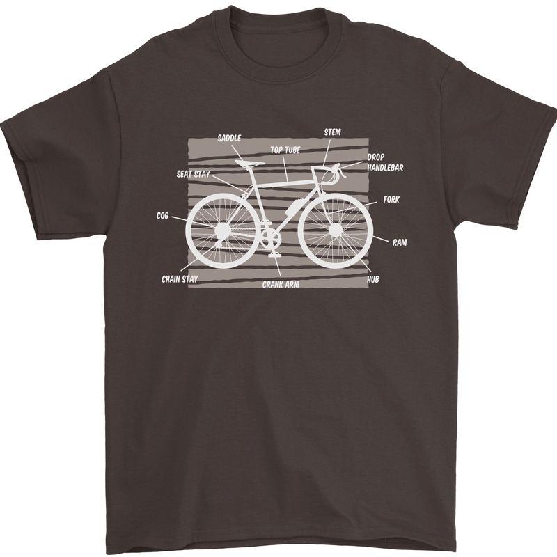 Bicycle Anatomy Funny Cyclist Cycling Funny Mens T-Shirt 100% Cotton Dark Chocolate