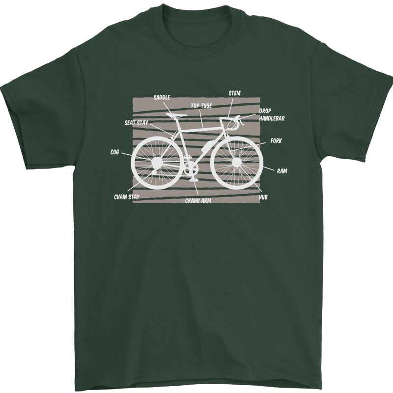 Bicycle Anatomy Funny Cyclist Cycling Funny Mens T-Shirt 100% Cotton Forest Green