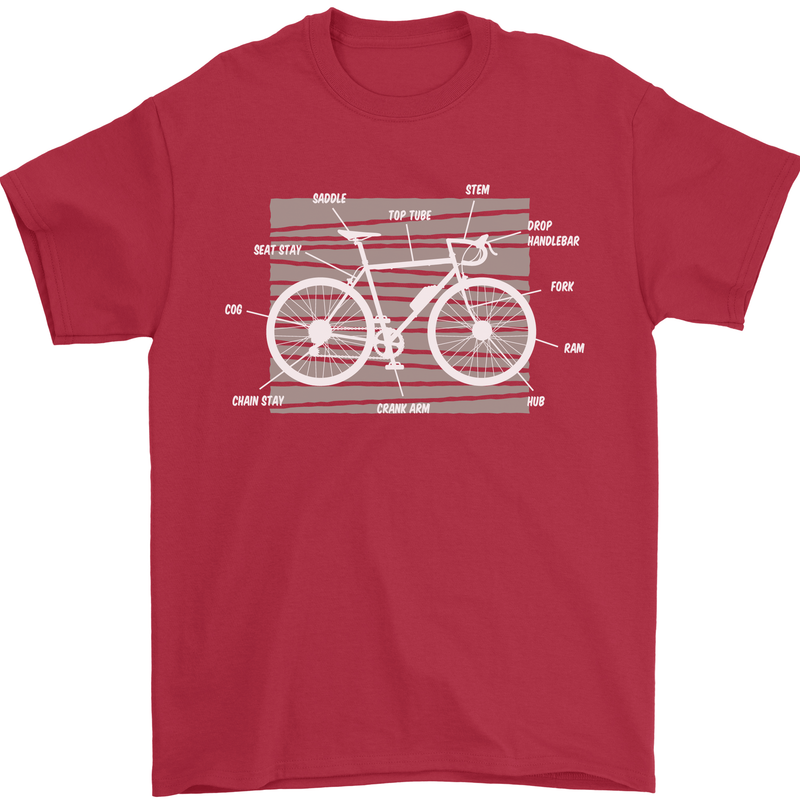 Bicycle Anatomy Funny Cyclist Cycling Funny Mens T-Shirt 100% Cotton Red