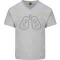 Bicycle Lungs Cyclist Funny Cycling Bike Mens V-Neck Cotton T-Shirt Sports Grey