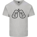 Bicycle Lungs Funny Cycling Bike Cyclist Mens V-Neck Cotton T-Shirt Sports Grey
