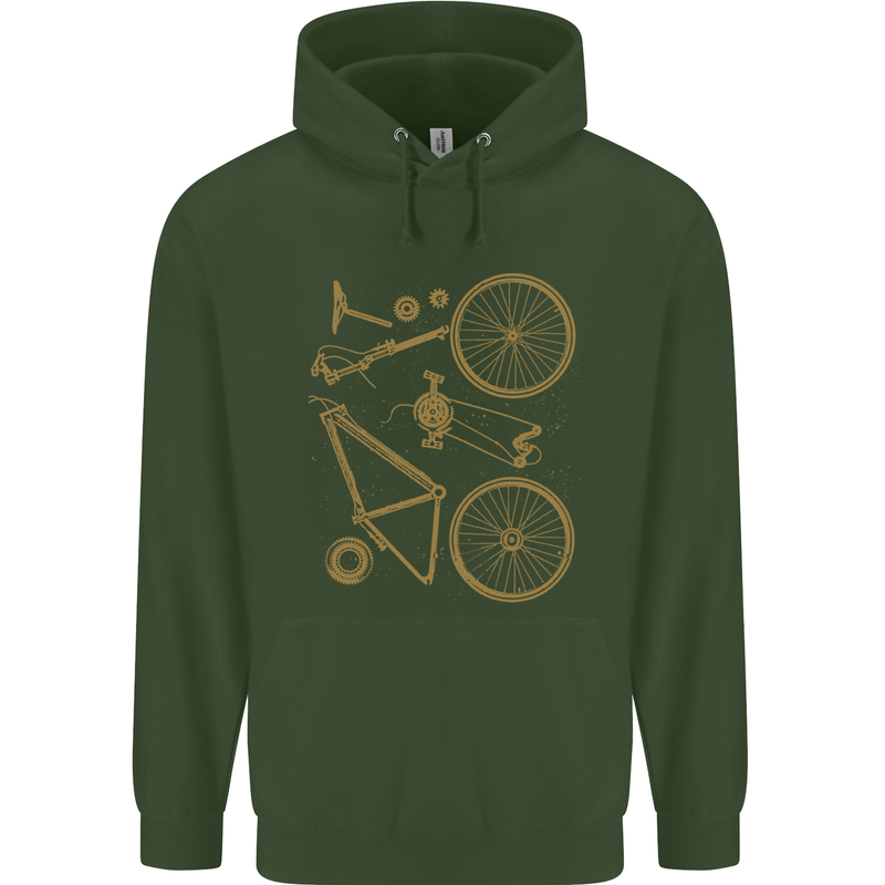 Bicycle Parts Cycling Cyclist Bike Funny Childrens Kids Hoodie Forest Green