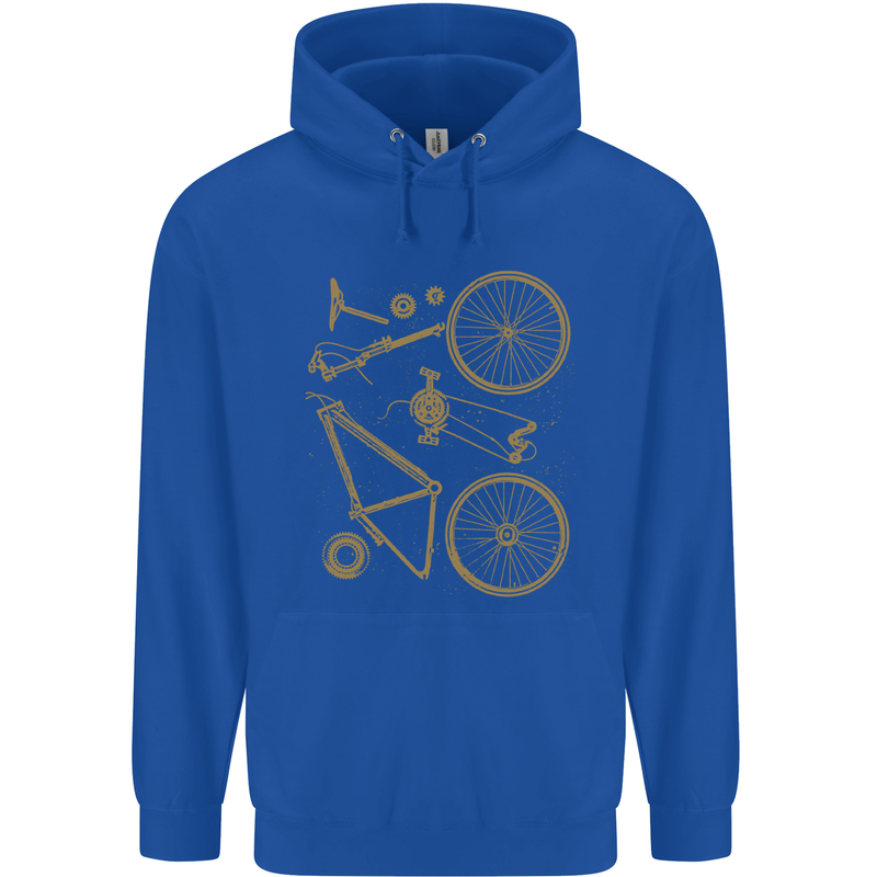 Bicycle Parts Cycling Cyclist Bike Funny Childrens Kids Hoodie Royal Blue
