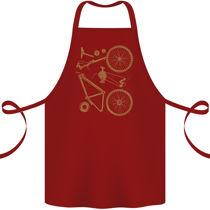Bicycle Parts Cycling Cyclist Bike Funny Cotton Apron 100% Organic Maroon