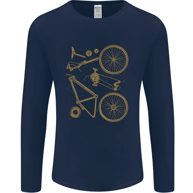 Bicycle Parts Cycling Cyclist Bike Funny Mens Long Sleeve T-Shirt Navy Blue