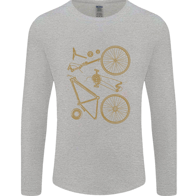 Bicycle Parts Cycling Cyclist Bike Funny Mens Long Sleeve T-Shirt Sports Grey