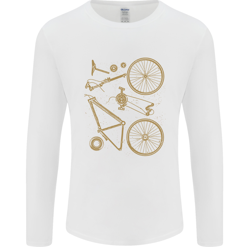 Bicycle Parts Cycling Cyclist Bike Funny Mens Long Sleeve T-Shirt White