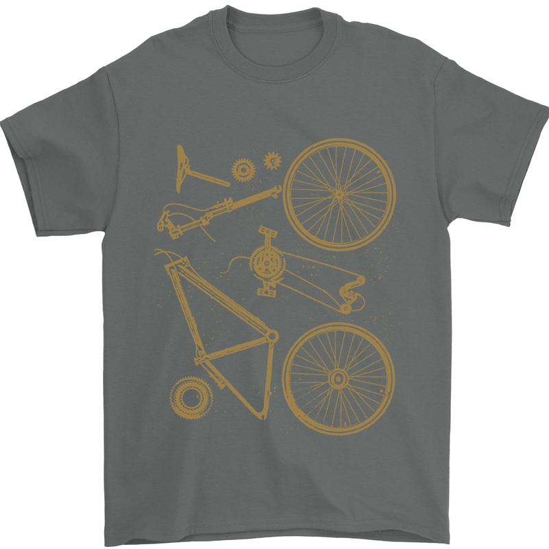Bicycle Parts Cycling Cyclist Bike Funny Mens T-Shirt Cotton Gildan Charcoal
