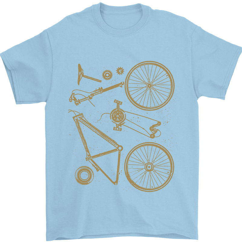 Bicycle Parts Cycling Cyclist Bike Funny Mens T-Shirt Cotton Gildan Light Blue