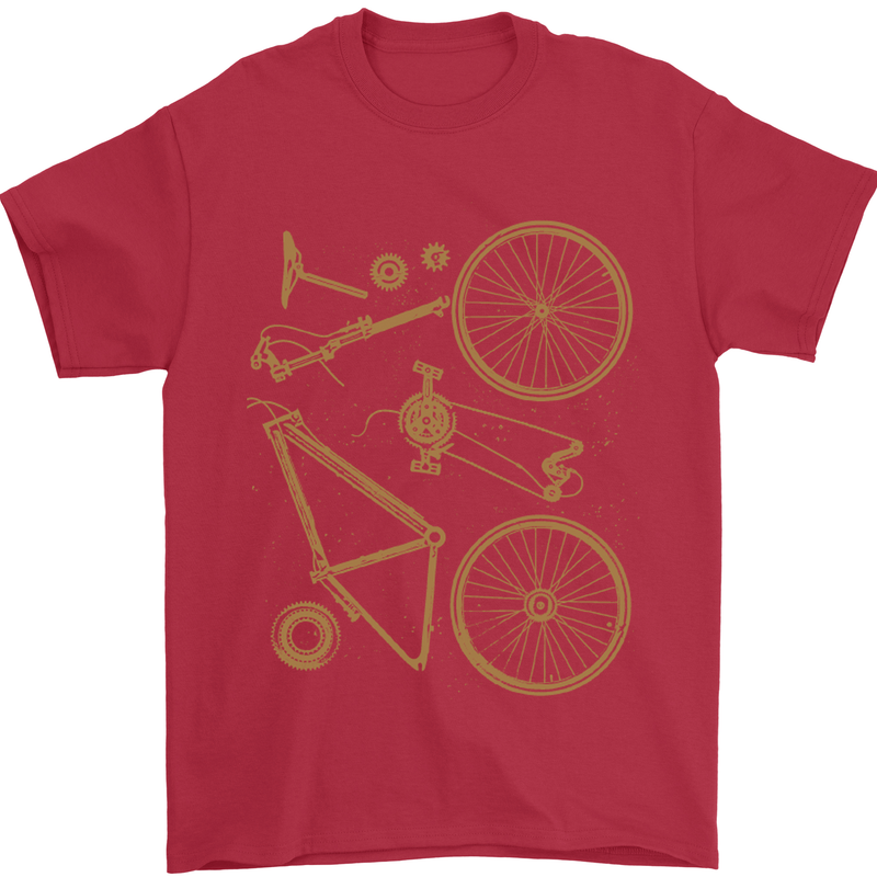 Bicycle Parts Cycling Cyclist Bike Funny Mens T-Shirt Cotton Gildan Red
