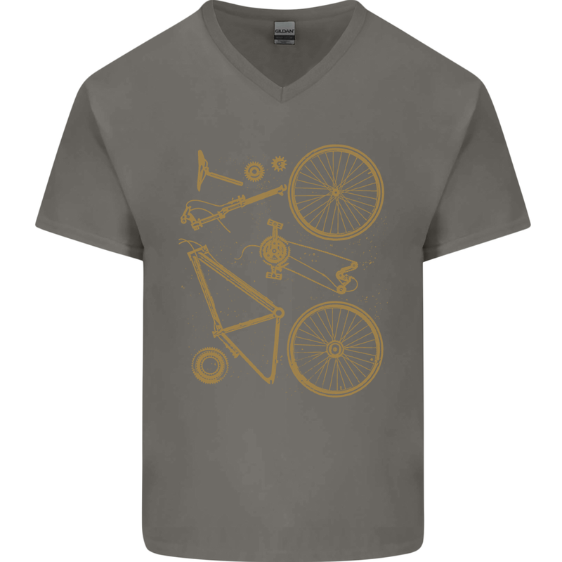 Bicycle Parts Cycling Cyclist Bike Funny Mens V-Neck Cotton T-Shirt Charcoal