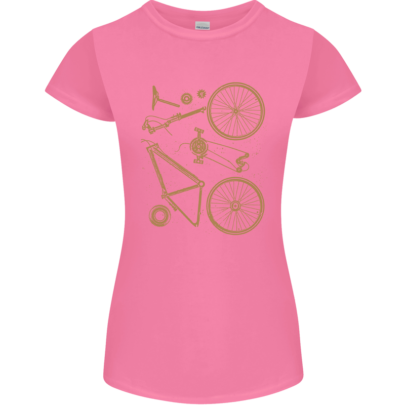 Bicycle Parts Cycling Cyclist Bike Funny Womens Petite Cut T-Shirt Azalea