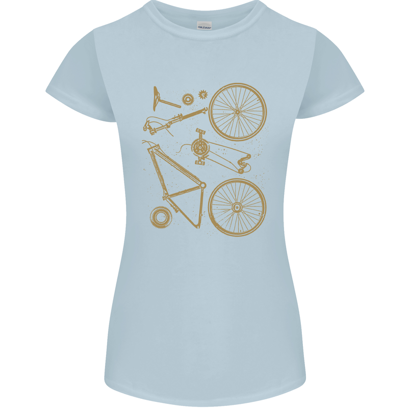 Bicycle Parts Cycling Cyclist Bike Funny Womens Petite Cut T-Shirt Light Blue