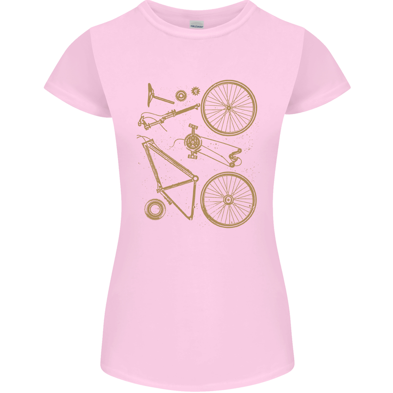 Bicycle Parts Cycling Cyclist Bike Funny Womens Petite Cut T-Shirt Light Pink