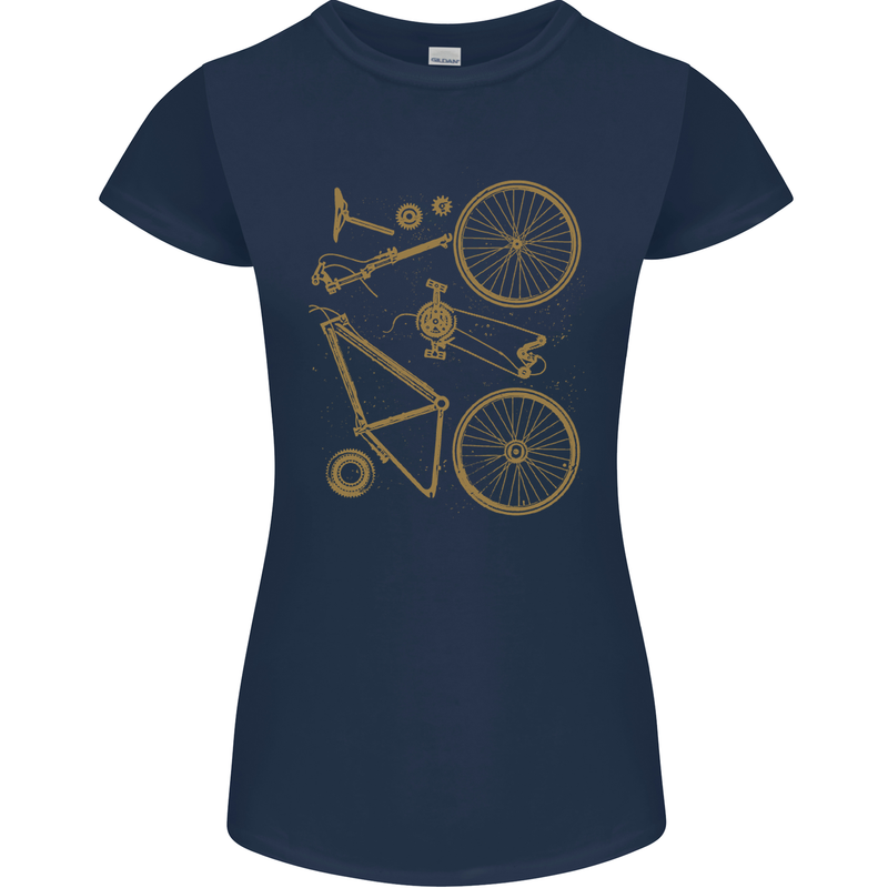 Bicycle Parts Cycling Cyclist Bike Funny Womens Petite Cut T-Shirt Navy Blue