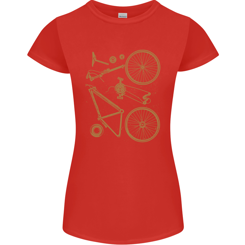 Bicycle Parts Cycling Cyclist Bike Funny Womens Petite Cut T-Shirt Red