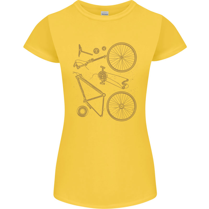 Bicycle Parts Cycling Cyclist Bike Funny Womens Petite Cut T-Shirt Yellow