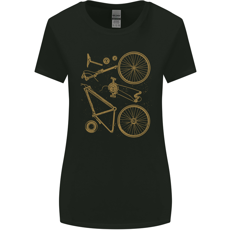 Bicycle Parts Cycling Cyclist Bike Funny Womens Wider Cut T-Shirt Black