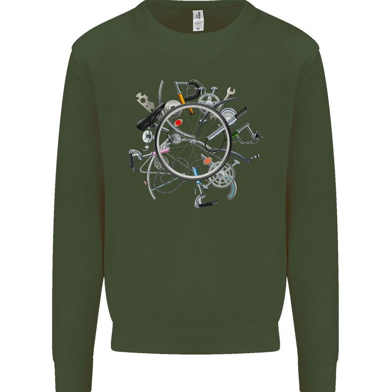 Bicycle Parts Cycling Cyclist Cycle Bicycle Kids Sweatshirt Jumper Forest Green