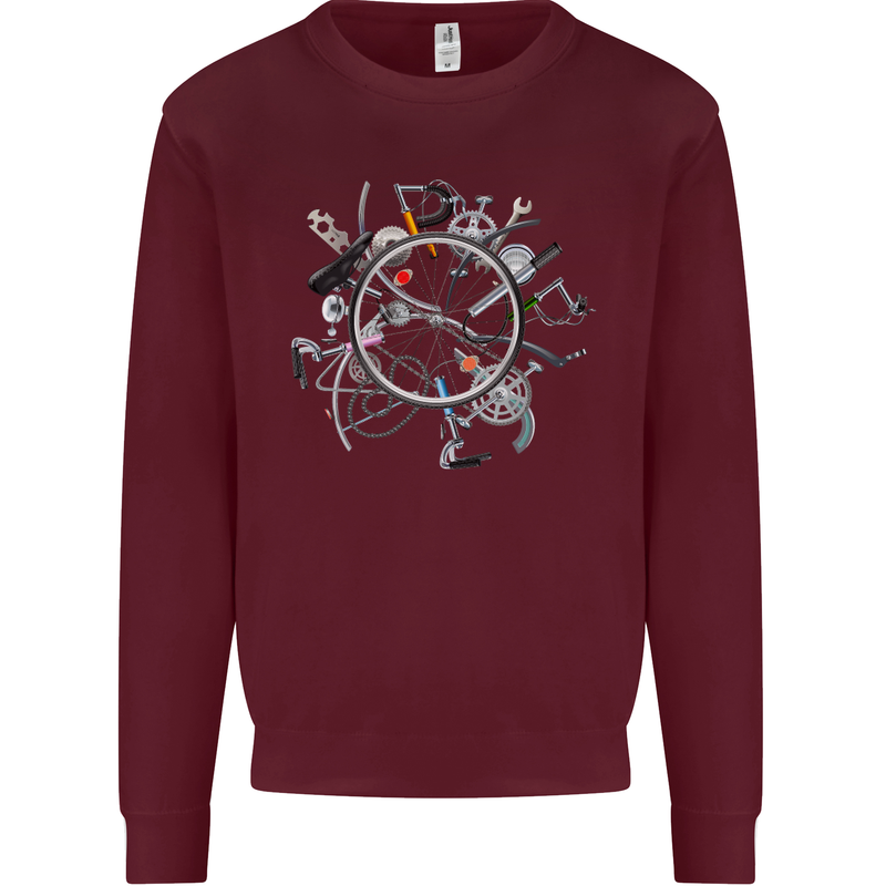 Bicycle Parts Cycling Cyclist Cycle Bicycle Kids Sweatshirt Jumper Maroon