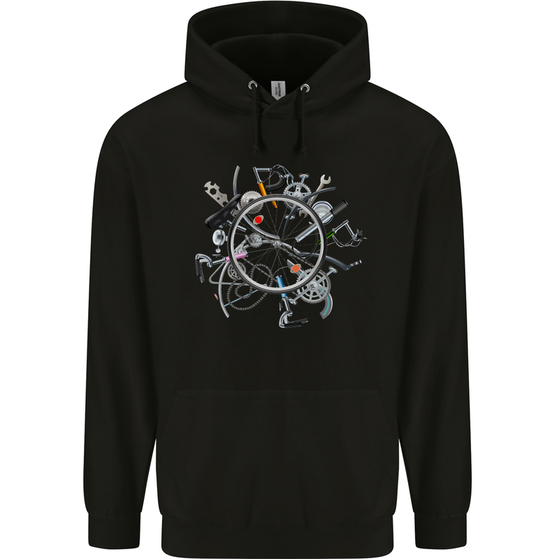 Bicycle Parts Cycling Cyclist Cycle Bicycle Mens 80% Cotton Hoodie Black