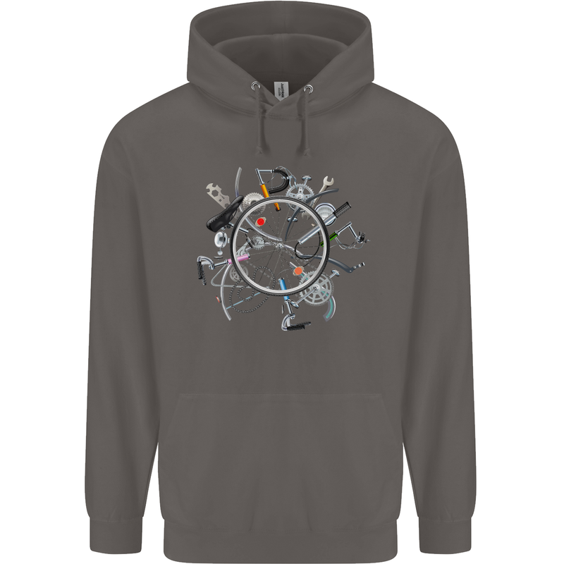 Bicycle Parts Cycling Cyclist Cycle Bicycle Mens 80% Cotton Hoodie Charcoal
