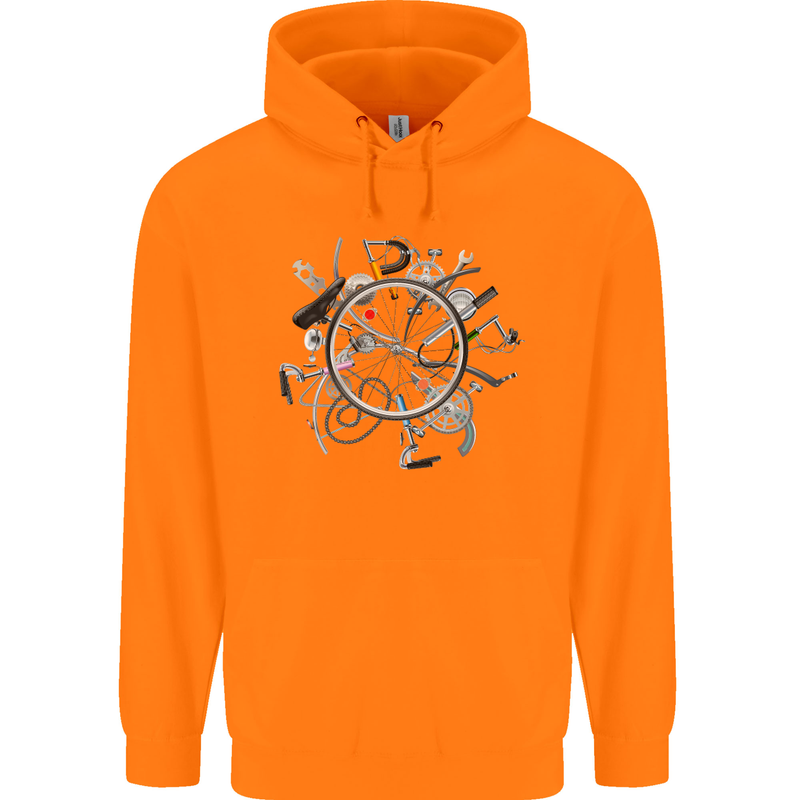 Bicycle Parts Cycling Cyclist Cycle Bicycle Mens 80% Cotton Hoodie Orange