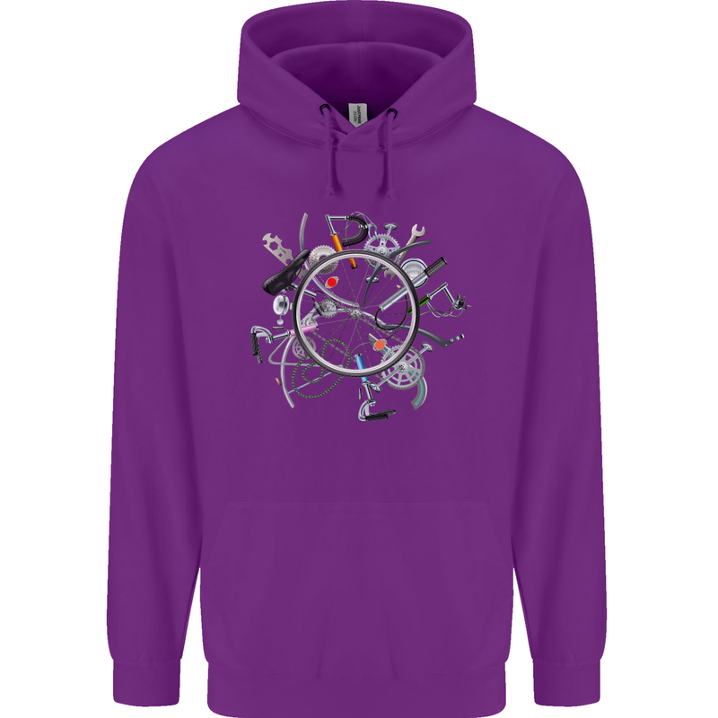 Bicycle Parts Cycling Cyclist Cycle Bicycle Mens 80% Cotton Hoodie Purple