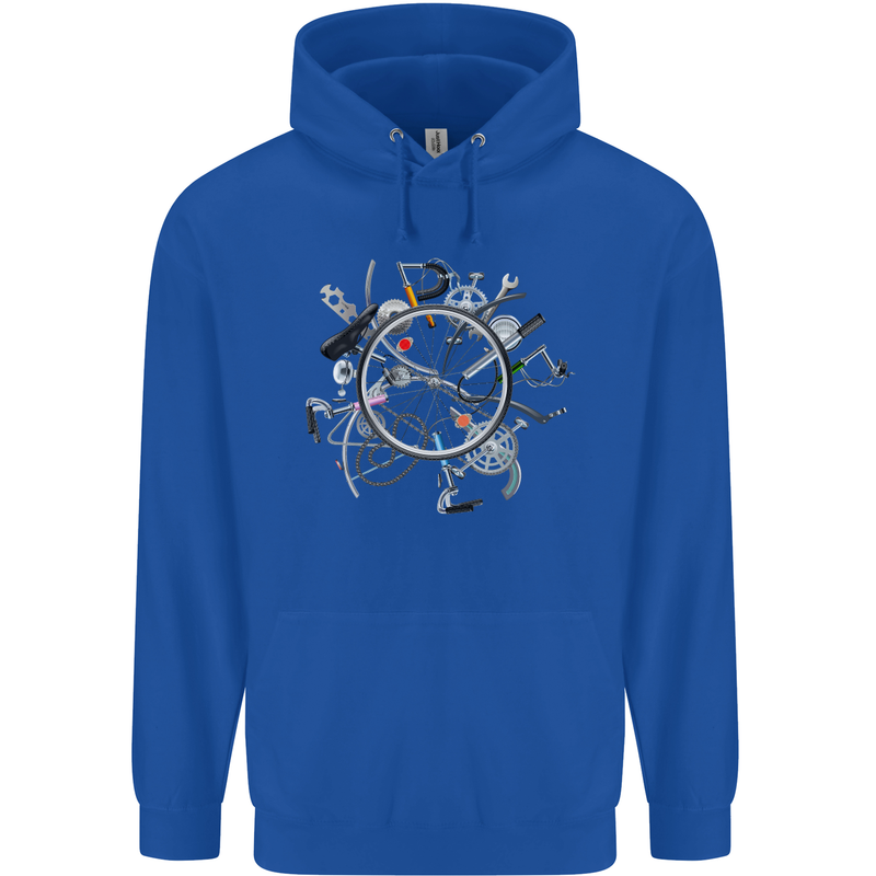 Bicycle Parts Cycling Cyclist Cycle Bicycle Mens 80% Cotton Hoodie Royal Blue