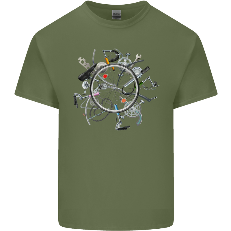 Bicycle Parts Cycling Cyclist Cycle Bicycle Mens Cotton T-Shirt Tee Top Military Green