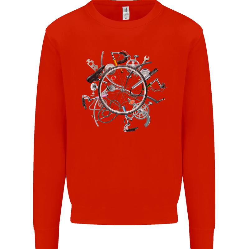 Bicycle Parts Cycling Cyclist Cycle Bicycle Mens Sweatshirt Jumper Bright Red