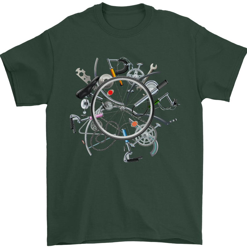 Bicycle Parts Cycling Cyclist Cycle Bicycle Mens T-Shirt Cotton Gildan Forest Green