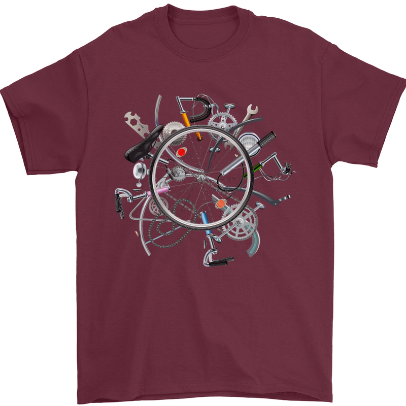 Bicycle Parts Cycling Cyclist Cycle Bicycle Mens T-Shirt Cotton Gildan Maroon