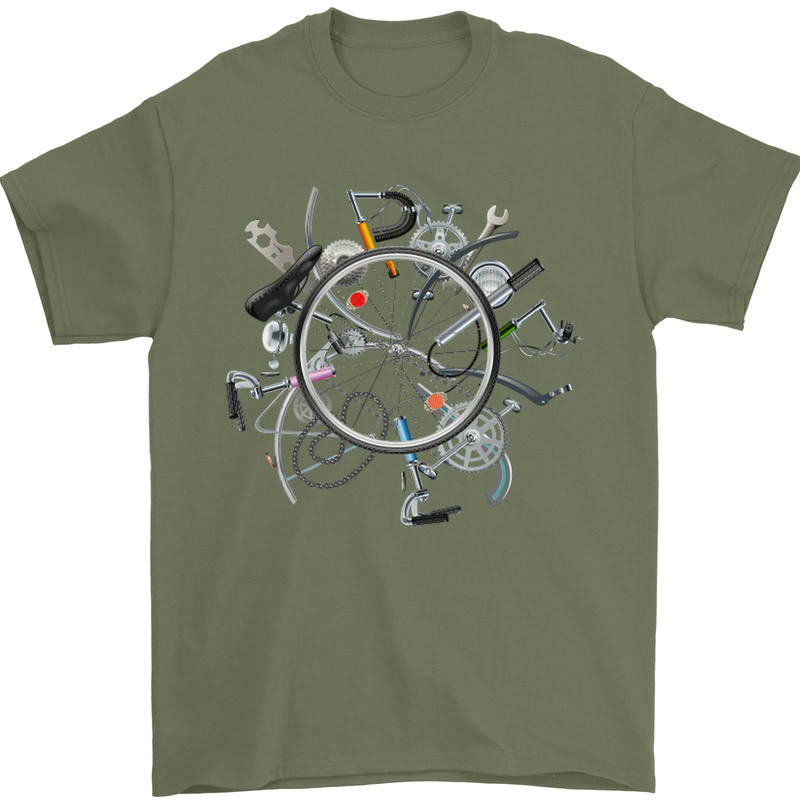 Bicycle Parts Cycling Cyclist Cycle Bicycle Mens T-Shirt Cotton Gildan Military Green