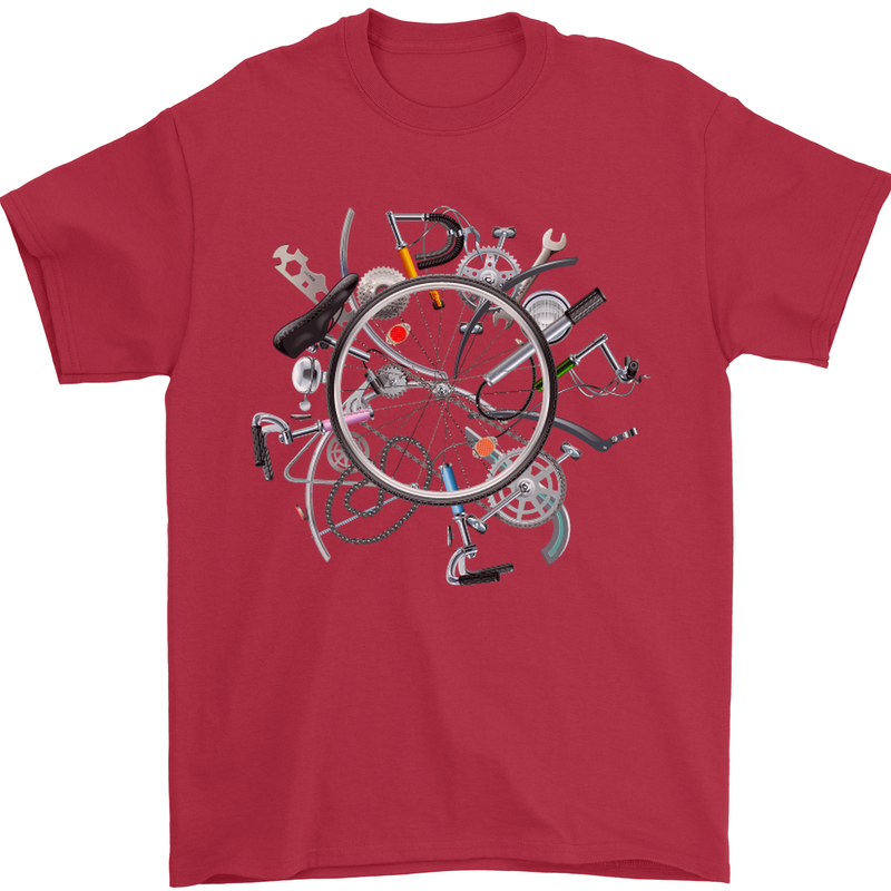 Bicycle Parts Cycling Cyclist Cycle Bicycle Mens T-Shirt Cotton Gildan Red