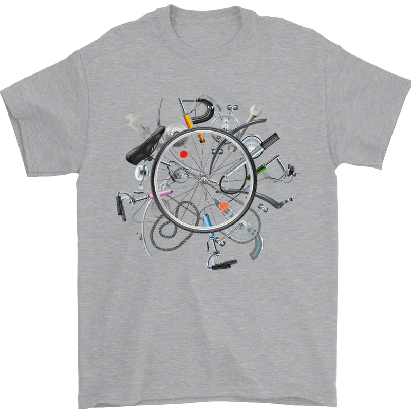 Bicycle Parts Cycling Cyclist Cycle Bicycle Mens T-Shirt Cotton Gildan Sports Grey