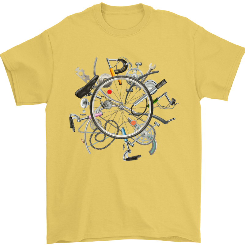 Bicycle Parts Cycling Cyclist Cycle Bicycle Mens T-Shirt Cotton Gildan Yellow