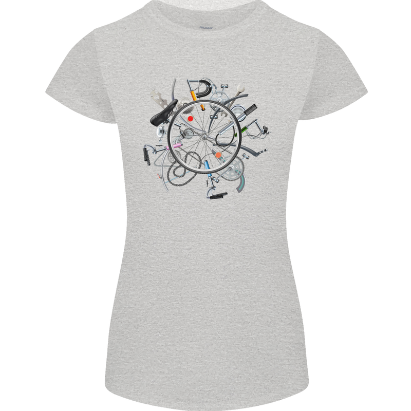 Bicycle Parts Cycling Cyclist Cycle Bicycle Womens Petite Cut T-Shirt Sports Grey