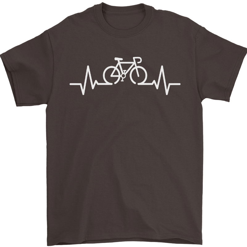 Bicycle Pulse Cycling Cyclist Bike MTB Mens T-Shirt Cotton Gildan Dark Chocolate