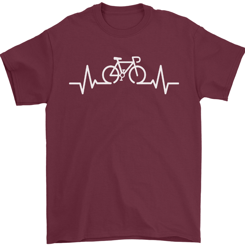 Bicycle Pulse Cycling Cyclist Bike MTB Mens T-Shirt Cotton Gildan Maroon