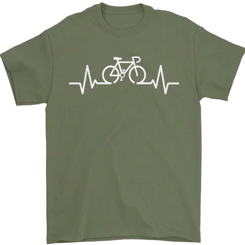 Bicycle Pulse Cycling Cyclist Bike MTB Mens T-Shirt Cotton Gildan Military Green