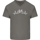 Bicycle Pulse Cycling Cyclist Bike MTB Mens V-Neck Cotton T-Shirt Charcoal