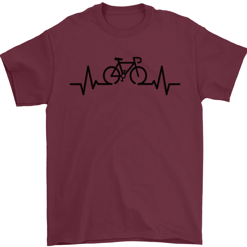 Bicycle Pulse Cycling Cyclist Road Bike Mens T-Shirt Cotton Gildan Maroon