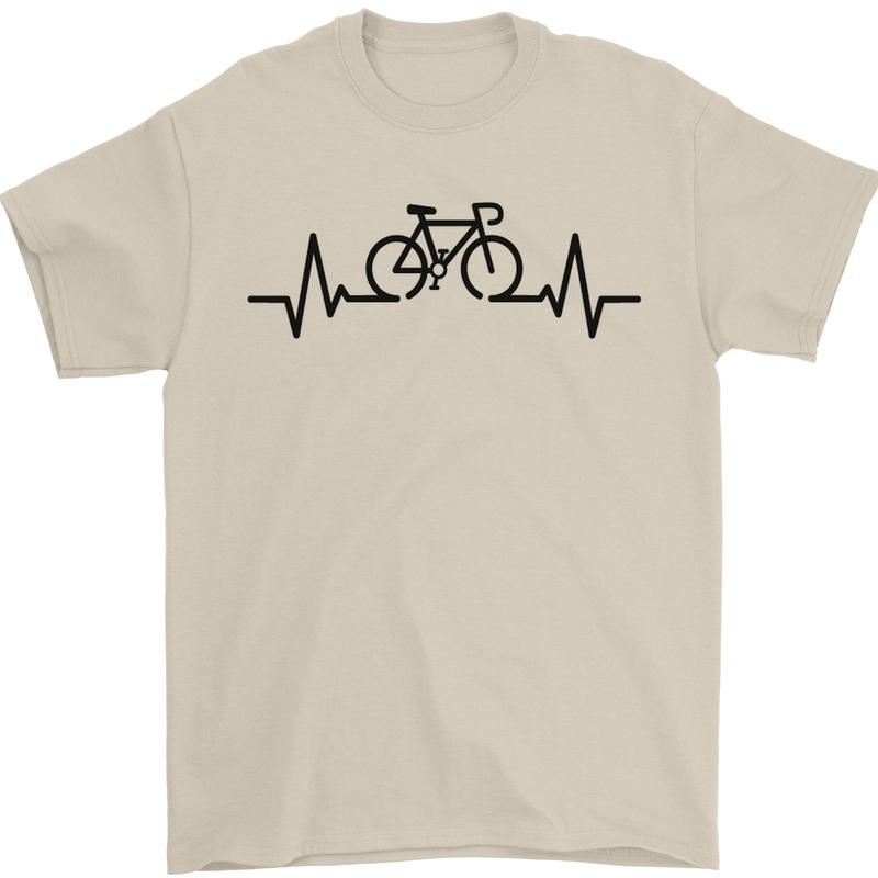 Bicycle Pulse Cycling Cyclist Road Bike Mens T-Shirt Cotton Gildan Sand
