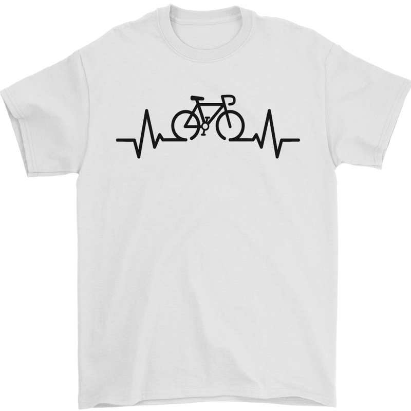 Bicycle Pulse Cycling Cyclist Road Bike Mens T-Shirt Cotton Gildan White
