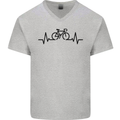 Bicycle Pulse Cycling Cyclist Road Bike Mens V-Neck Cotton T-Shirt Charcoal