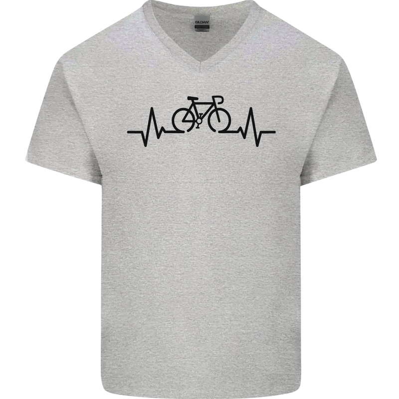 Bicycle Pulse Cycling Cyclist Road Bike Mens V-Neck Cotton T-Shirt Charcoal