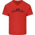 Bicycle Pulse Cycling Cyclist Road Bike Mens V-Neck Cotton T-Shirt Red