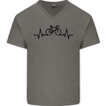 Bicycle Pulse Cycling Cyclist Road Bike Mens V-Neck Cotton T-Shirt Sports Grey